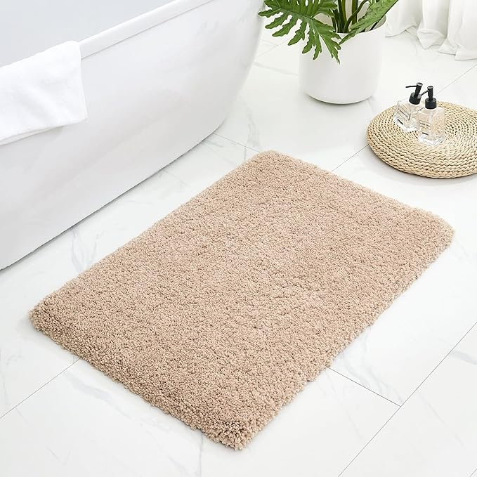 Bathroom Rugs Non Slip Washable 36x24, Ultra Thick Soft Microfiber Absorbent Bath Mats, High Density Foam Latex Non Slip Backing Bath Rugs, Fluffy Floor Carpet for Tub&Shower, Beige