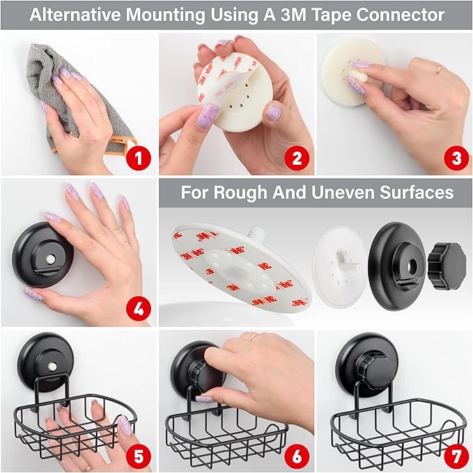 HASKO accessories Suction Soap Dish with Hooks - Super Powerful Vacuum Suction Cup Shower Soap Holder - Rustproof Stainless Steel SS304 Soap Basket - Sponge Holder for Bathroom & Kitchen (Black)