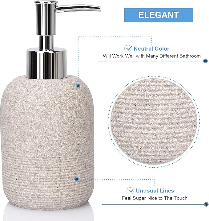 L'ARL GMVOI Bathroom Accessory Set,4 Piece Bathroom Decor Accessories Sets with Lotion Soap Dispenser,Toothbrush Holder,Bathroom Tumbler,Soap Dish for Bathroom Vanity Countertop Accessories,Beige