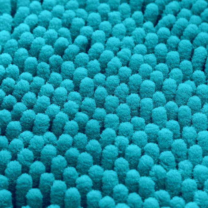 HOMEIDEAS 3 Pieces Bathroom Rugs, Extra Large Ultra Soft Non Slip Absorbent Chenille Toilet Bath Mat Set (Teal Blue)