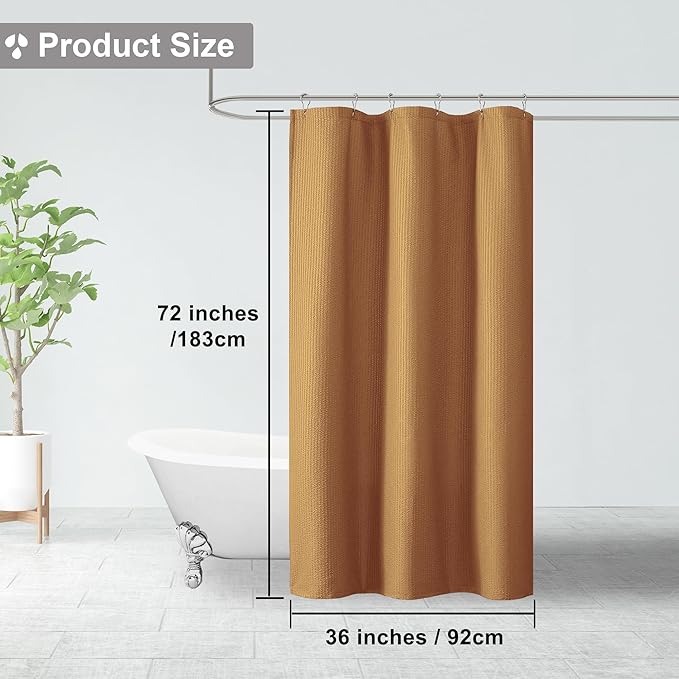 OVZME Gold Stall Fabric Shower Curtain 36 x 72 Inch, Soft Waffle Small Shower Curtain for Bathroom with Texture for Narrow Stall Size, Machine Washable Water Resistance, Hotel Style