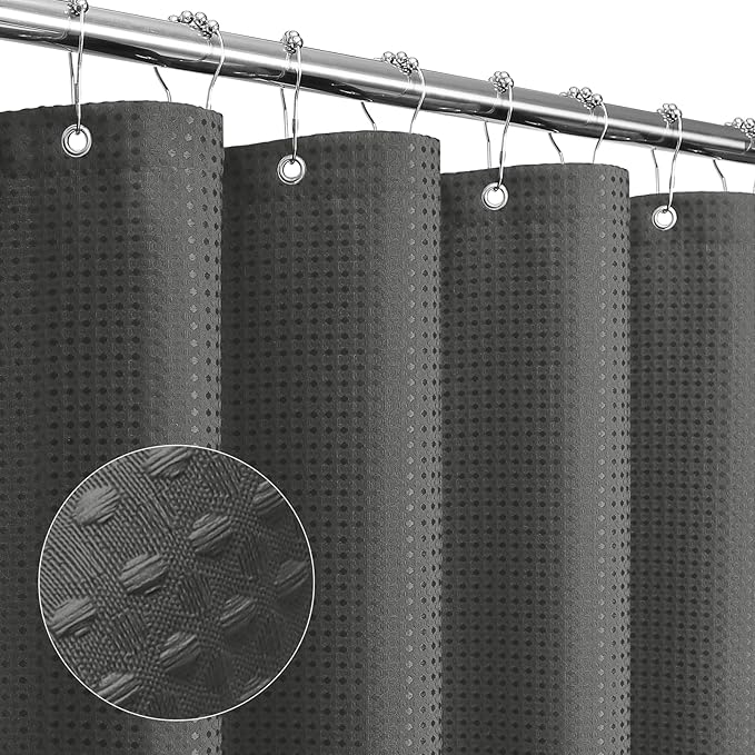 Gibelle Small Stall Shower Curtain 36 x 72, Narrow Half Waffle Weave Textured Fabric Shower Curtain for Bathroom, Water Repellent, Machine Washable, Charcoal Grey