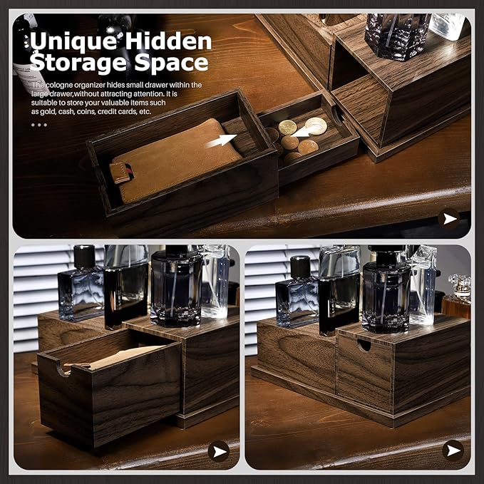 Homde Cologne Organizer - 4 Tier Perfume Display Tray with Hidden Drawers - Perfect for Men Essentials Accessories - A Great Gift for Men
