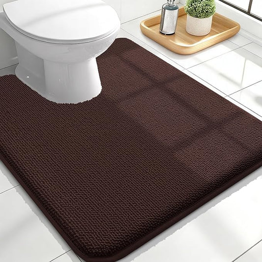 OLANLY Toilet Rugs U-Shaped 24x20, Extra Soft Absorbent Thick Memory Foam Contour Bathroom Rugs, Dry Quickly, Machine Washable, Non-Slip Toilet Bath Mat, Home Decor Accessories, Brown