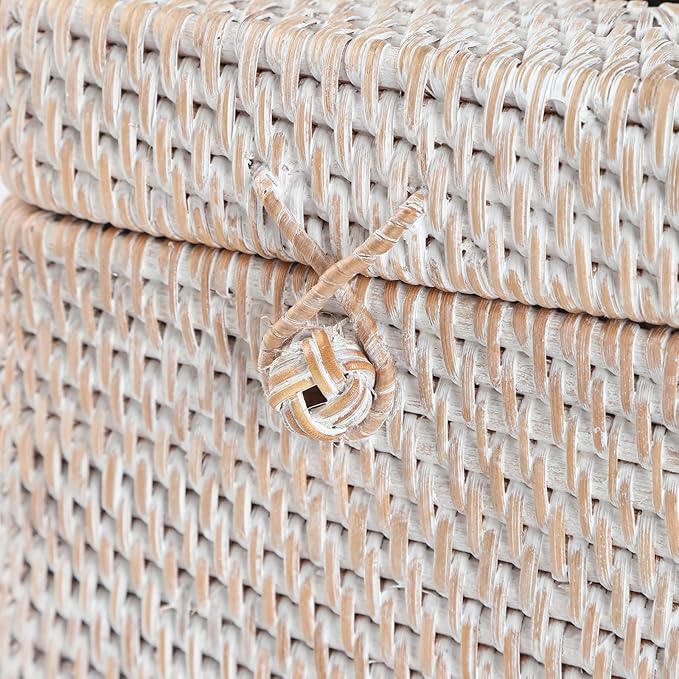 Rattan Square Tissue Box Cover, 5.7" x 5.7" x 5", Decorative Woven Facial Tissue Holder with Hinged Top Lid, Whitewash