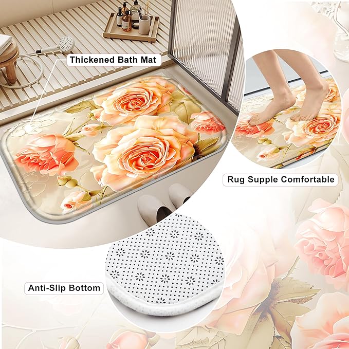 Poedist 4 Pcs Bathroom Shower Curtain Set,Rose Bathroom Set, Space Shower Curtain Sets with Rugs(Bath Mat,U Shape and Toilet Lid Cover Mat) and 12 Hooks