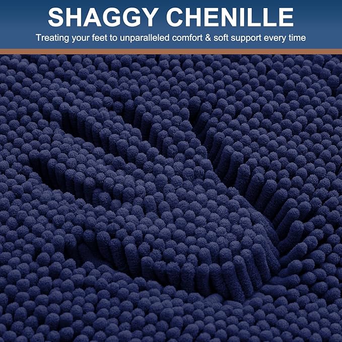 Smiry Luxury Chenille Toilet Rugs U-Shaped 20x20, Soft Absorbent Non-Slip Contour Bathroom Rugs for Toilet, Machine Washable Contoured Bath Mats, Navy Blue