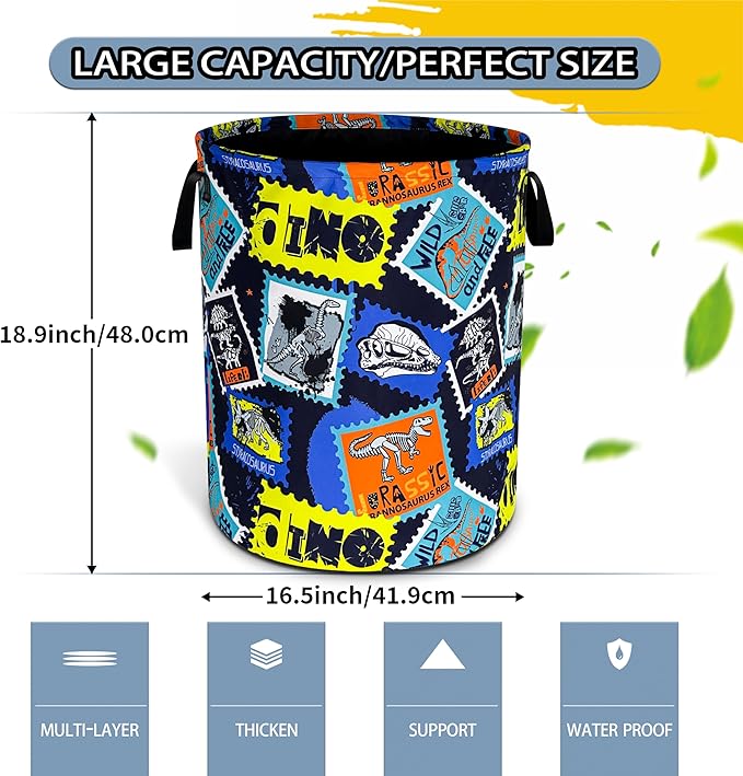 Dinosaurs Laundry Basket Dinosaur Fossils Foldable Waterproof Oxford Cloth Funny Tote Bag Laundry Hamper Clothes Storage Bucket Toy Organizer For Bathroom/Laundry Storage/Bedroom 18.9x16.5 Inch