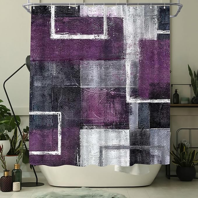 WELMECO Abstract Purple Shower Curtain Geometric Shower Curtain Bathroom Decor Polyester Fabric 72x72inch (Purple)
