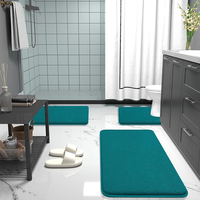 OLANLY Thick Memory Foam Bath Mat Rug 44x24, Extra Soft Absorbent Bathroom Rug, Quick Dry Bath Mats, Non-Slip, Machine Washable Carpet for Bathroom, Tub and Shower, Home Decor Accessories, Deep Lake
