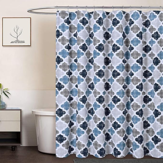 CAROMIO Geometric Quatrefoil Patterned Modern Poly-Cotton Stall Fabric Shower Curtain for Bathroom, Navy/Blue/Grey, 54x78 Inches