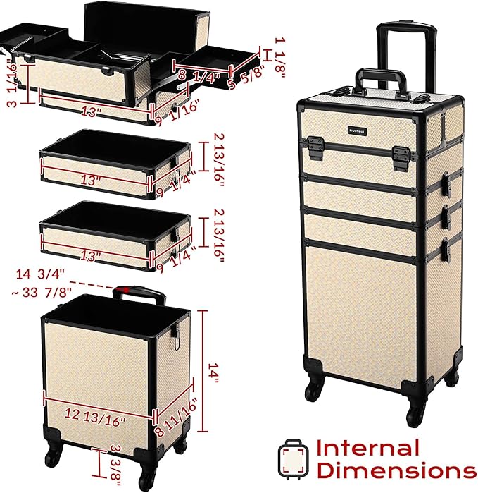 BYOOTIQUE Makeup Train Case Trolley w/Cube Case Cosmetic Organizer Art Deco Pastel