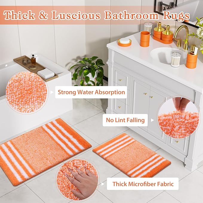 Bathroom Set - Bathroom Sets with Shower Curtain and Rugs, 25PC Bathroom Accessory Set, Orange Bathroom Accessories Set with Trash Can, Soap Dispensers