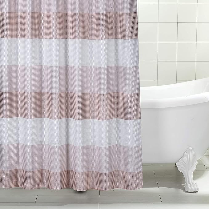 Dainty Home Ombre Waffle Weave Shower Curtain (Blush with 12 Hooks)