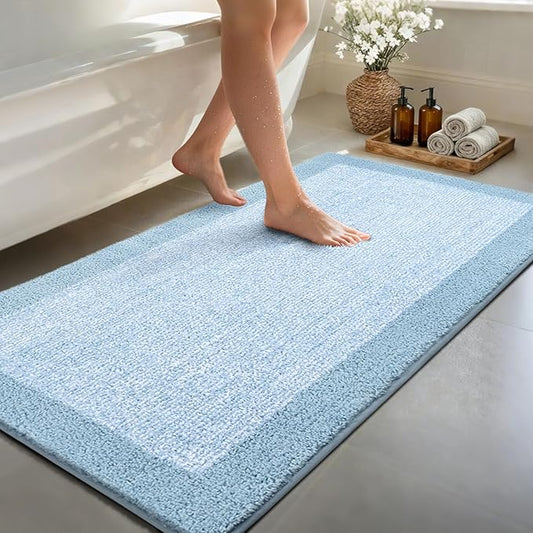 60x24 Long Bathroom Rugs Washable Non Slip, Light Blue Bath Mat for Bathroom Floor Tub, Soft Absorbent Quick Dry Mats for Shower, Bathtub,Home Decor