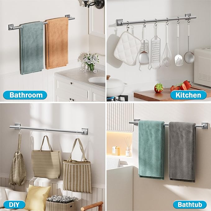 Alise 28 Inch Bathroom Towel Bar, SUS304 Stainless Steel Towel Racks for Bathroom, Towel Rack Wall Mounted Heavy Duty Hand Towel Holder Single Towel Bar, Brushed Nickel