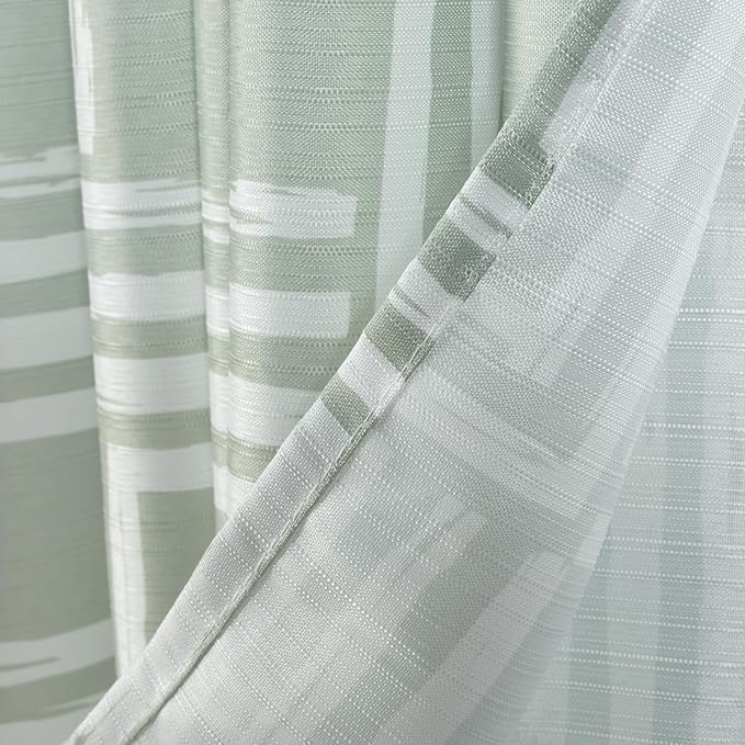 Serafina Home Hotel Quality Fabric Bathroom Shower Curtain: Geometric Square Design - Sage Green and White Milo Sage (72 x 70 inches)