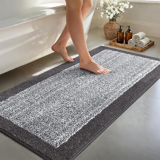 Long Bathroom Runner Rug 2x4 (48''x24''),Non Slip Washable Large Kitchen Rugs Bath Rugs, Soft Absorbent Quick Dry Bath Mats for Shower, Hallway,Laundry, Tub(Grey)