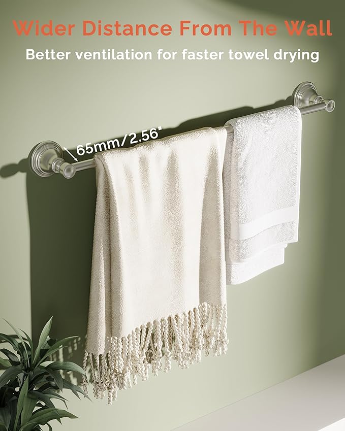 Towel Bar 24inch, Stainless Steel Bathroom Towel Rack Wall Mounted, Heavy Duty Towel Rod, Towel Holders for Bathroom, Kitchen (Brushed Nickel)