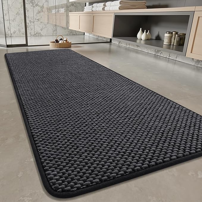 PADOOR-Bath Mat Runner-Super Absorbent Chenille Bathroom Mats-Rubber Backed Bath Mats for Bathroom Non Slip, Easy Clean Bathroom Runner Rugs Front of Bathtub,Shower Room,Sink-17×59