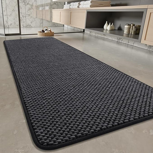 PADOOR-Bath Mat Runner-Super Absorbent Chenille Bathroom Mats-Rubber Backed Bath Mats for Bathroom Non Slip, Easy Clean Bathroom Runner Rugs Front of Bathtub,Shower Room,Sink-17×59