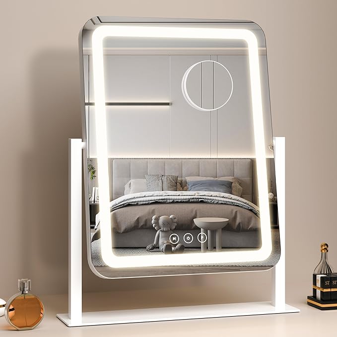 Vanity Mirror with Lights,13.1"×16.7"LED Makeup Mirror,Lighted Makeup Mirror with Lights, Smart Touch Control Dimmable 3 Modes Light, Lighted Up Mirror for Makeup Desk, Bedroom, Dressing Room