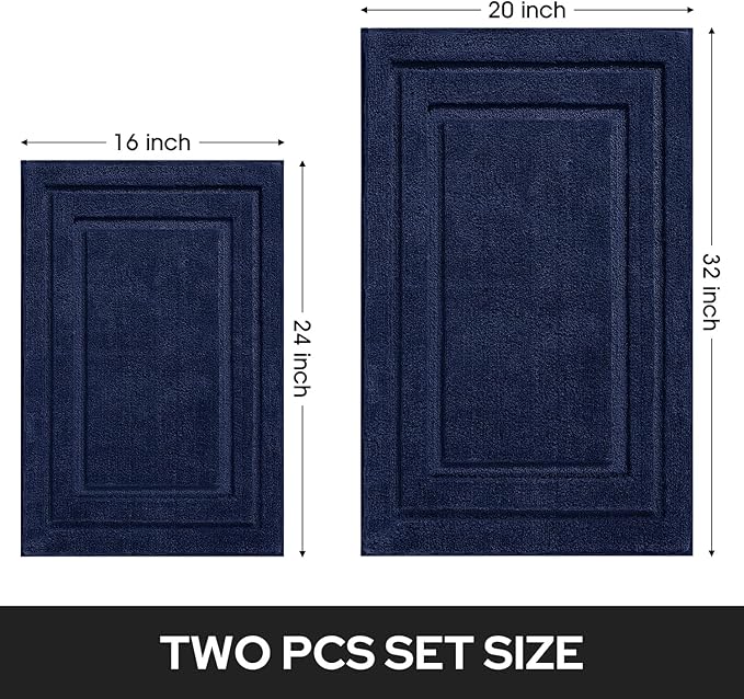 HOMEIDEAS Bathroom Rugs Sets 2 Piece, Super Soft and Absorbent Non Slip Microfiber Machine Washable Bath Mat Set (20" x 32" + 16" x 24", Navy Blue)
