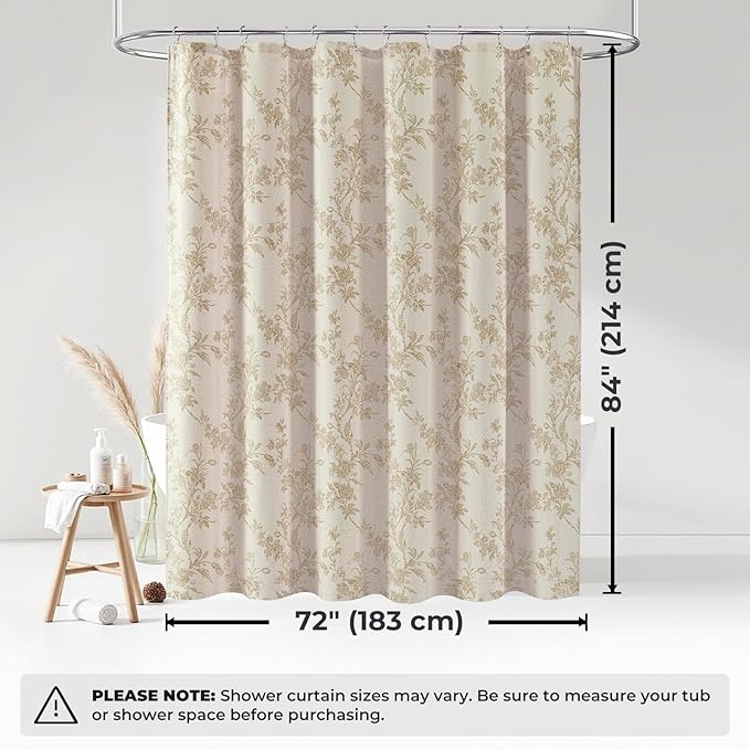 Beige Shower Curtain Vintage Linen Shower Curtain Floral Shower Curtains for Bathroom Boho Farmhouse Shower Curtains(Natural Linen,72"x84")