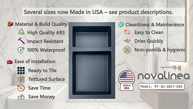 Ready-to-Tile Rectangular Shower Niche – 28" x 17" Double Uneven Shelves – Made in USA – Recessed Wall Niche