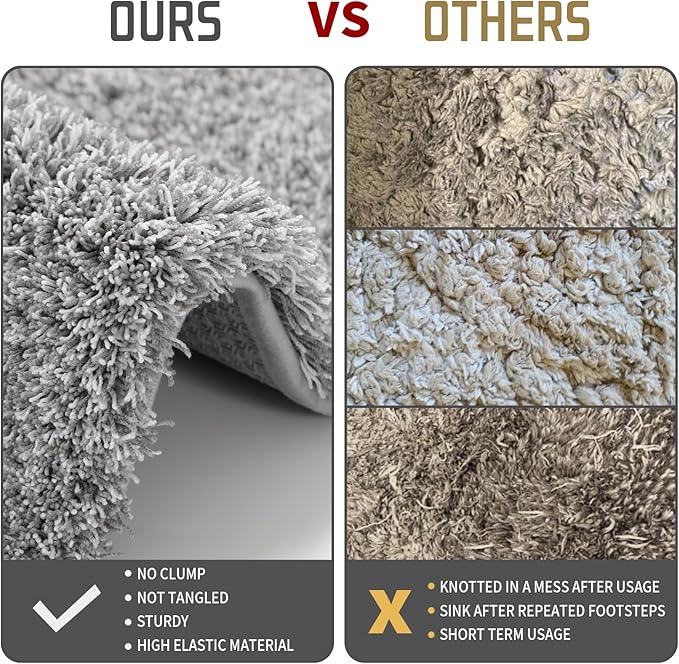 Yimobra Luxury Bathroom Rugs, Fluffy Bath Mats, Non Slip, Water Absorbent Microfiber, Machine Washable, Plush Carpet Shower Rugs, Thick Matts for Bathroom Floor&Tub, 44"x 24", Light Gray and White
