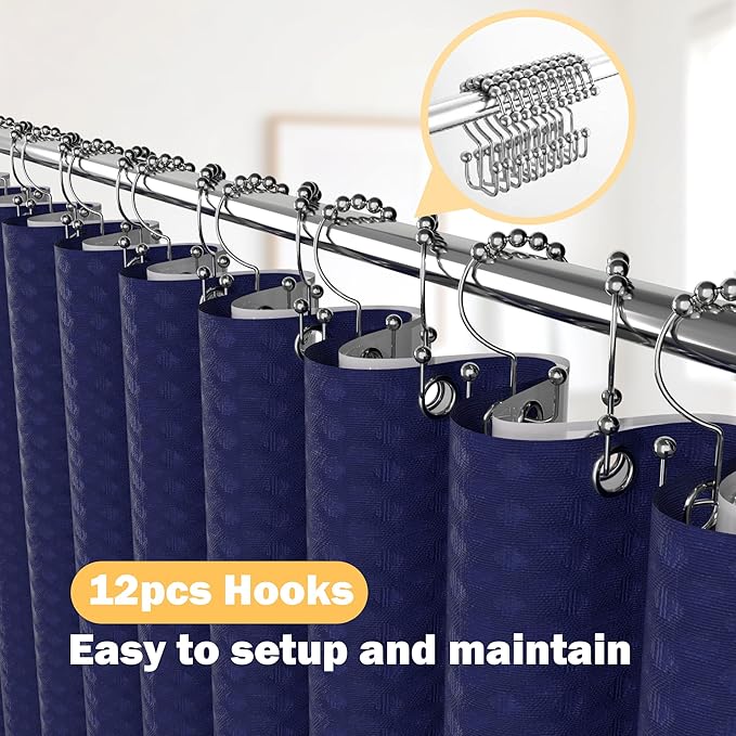 Navy Blue Bathroom Set, 23 PCS Bathroom Accessories Set with Shower Curtains, Trash Can, Toothbrush Holder, Soap Dispensers, Toothbrush Cup, Vanity Tray, Soap Dish, Toilet Brush, Qtip Holders