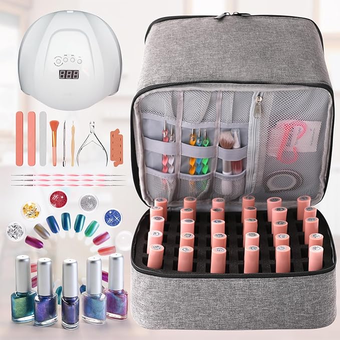Travel Nail Polish Organizer, Holds 30 Bottles (15ml), Double-layer Nail Polish Carrying Case, Large Capacity Portable Storage Bag for Nail Varnish and Manicure Set