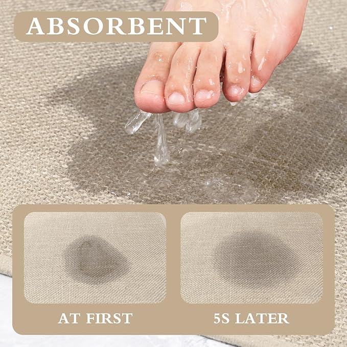YIHOUSE Beige Bathroom Rug Sets 2 Piece, Bathroom Mat Quick Dry, Thin Bath Rug Set,Absorbent Bath Mat for Bathroom Non Slip Washable for Toilet and Floor(17.5"x24"U+17"x24")