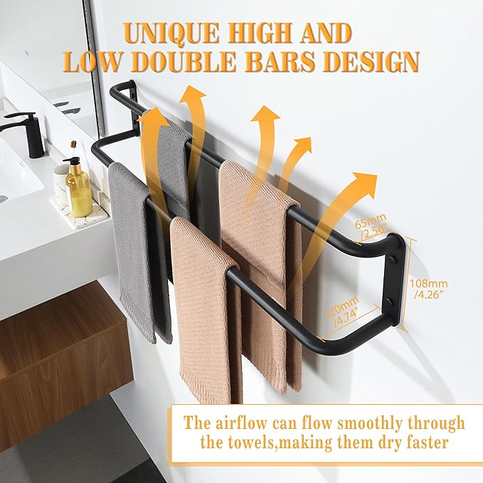Alise Double Towel Bar,32 Inch Towel Racks for Bathroom, SUS304 Stainless Steel Towel Bar for Bathroom Wall,Quick Drying Bathroom Towel Holder, Long Bath Towel Hanger,Matte Black