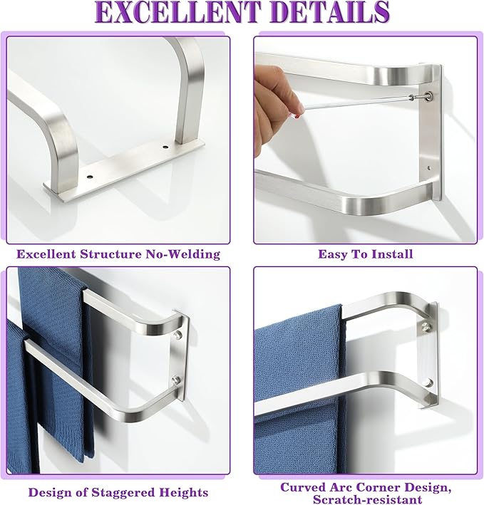 Alise Double Towel Bars for Bathroom,16'' Towel Holder Towel Racks for Bathroom Wall Mount,SUS304 Stainless Steel Double Towel Rail Towel Hanger for Walls,Brushed Nickel