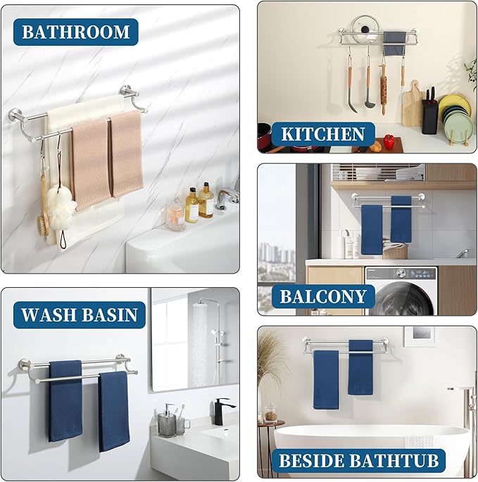 Alise Double Towel Bars,24 Inch Towel Rack for Bathroom, Wall Mount Towel Holder, Quick Drying Towel Hanger SUS304 Stainless Steel Towel Rail, Brushed Nickel, GOY4600-LS