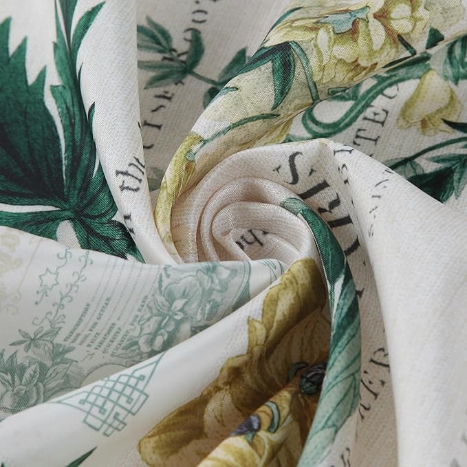 Long Fabric Shower Curtain, Country Vintage Floral Shower Curtain, Gold and Green Flower Shower Curtains for Bathroom, Waterproof Bathroom Curtains, 72" W x 78" H