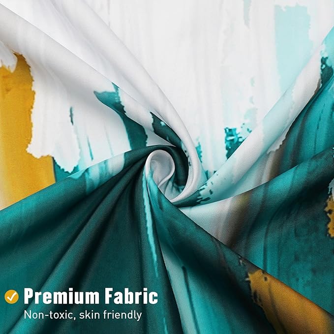 MitoVilla Teal Blue Shower Curtain, Graffiti Ombre Fabric Shower Curtains for Modern Abstract Bathroom Decor, Brush Strokes Oil Painting Design, Turquoise, 72 x 72