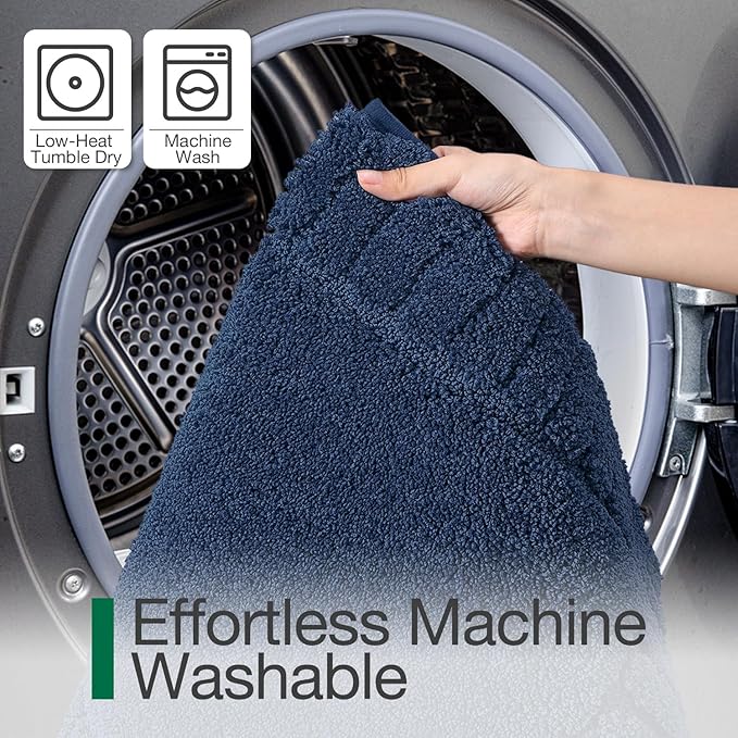 LUMI Bathroom Rugs Non Slip with Rubber Backing, Extra Soft Plush Microfiber Bath Rug Absorbent, Machine Washable Bath Mat Quick Dry for Tub, Shower, Hotel, Blue, 24"x60"