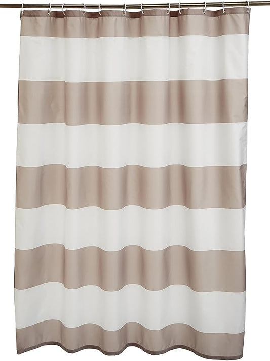 Amazon Basics Bathroom Shower Curtain, Water Resistant Fabric with Rust Proof Grommets & Hooks, Weighted Hem, Machine Washable, 72"x72", Light Brown, Beige