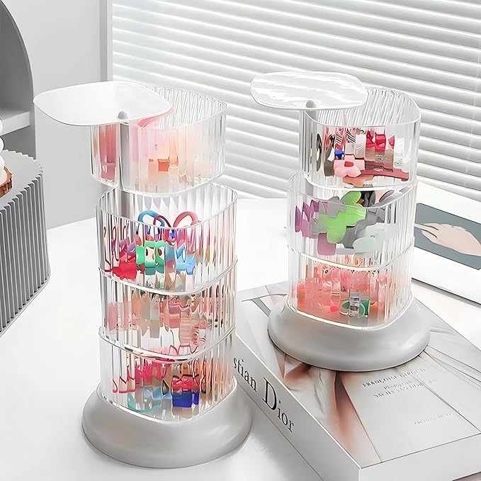 Hair Accessory Organizer, 3-Layer Rotating Clear Hair Tie Organizer for Hair Clips, Headbands, Hair Ties, Earring, Necklace, Ring, Jewelry Boxes & Organizers for Girls & Women (3-Layer???White)