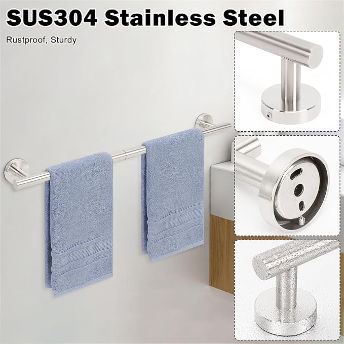 Livabber Bath Towel Bar, 304 Stainless Steel Towel Rack, Heavy Duty Towel Holder Wall Mounted for Bathroom/Kitchen, Usable Hanging Length-20.9 Inch, Total Length-23.7 Inch (Brushed Nickel)
