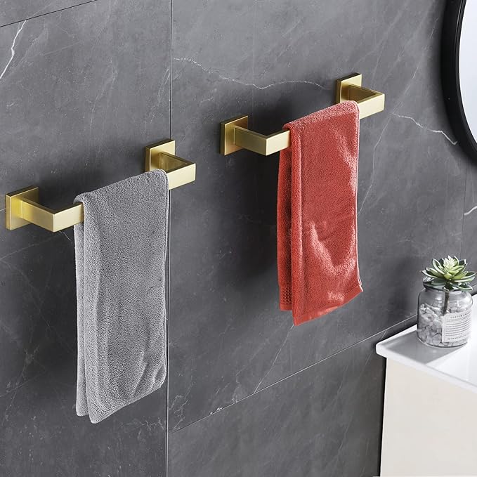 LANC 2-Pack Brushed Gold Bathroom Towel Bars, 12-Inch Bath Towel Racks for Toilet Kitchen Hand Towel Holders Hanger Rods Total-14 Bathroom Accessories Stainless Steel Wall Mounted,A8804-3BG