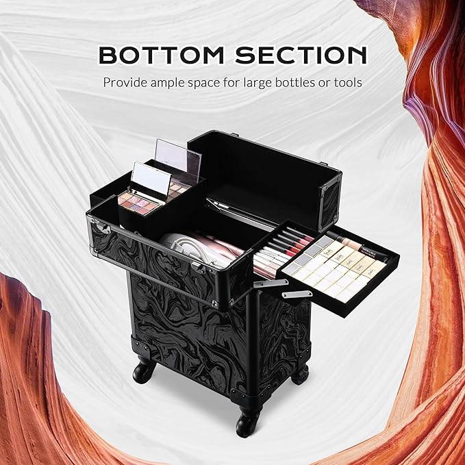 BYOOTIQUE 2-Piece Makeup Train Case Cosmetic Organizer Kit CB Shadows Salon