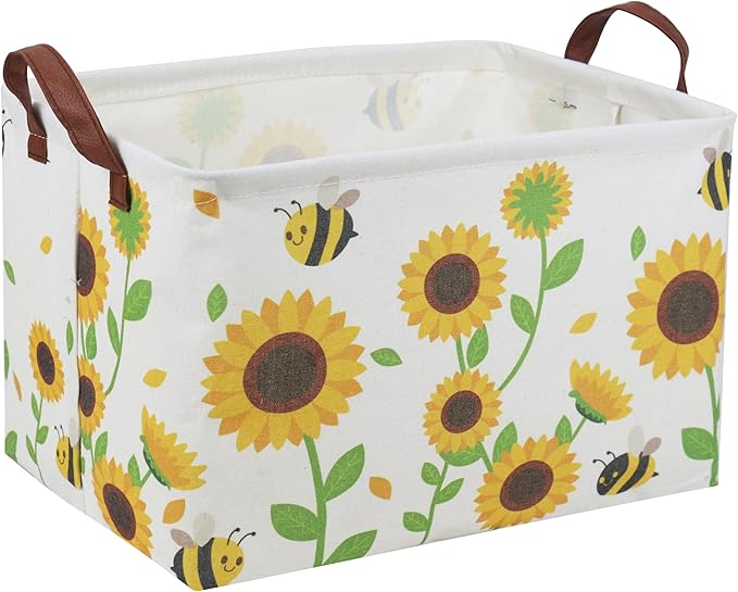 Rectangular Sunflower Baskets Gift Basket Empty Girls Basket Kids Storage Bin Baby Toy Organizer Box Love Room Decor for Home(Sunflower)