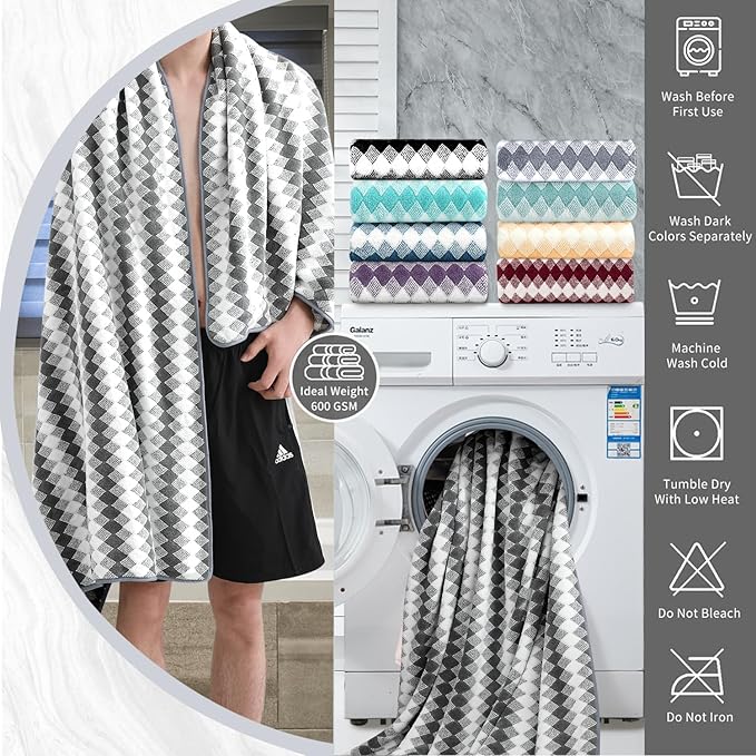 8 Piece Bathroom Towel Set Dark Grey|2 Oversized Large Bath Towels Sheet,2 Hand Towels,4 Washcloths| 600GSM Soft Premium Towel Set for Bathroom Hotel,Highly Absorbent Quick Dry Bath Towel Collections
