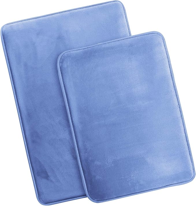 Clara Clark 2 Piece Bathroom Rugs Bath Mat Set, Velvet Memory Foam Bath Mats for Bathroom - Non-Slip, PVC Backing Bath Rugs, Washable - Dries Quickly, Calm Blue