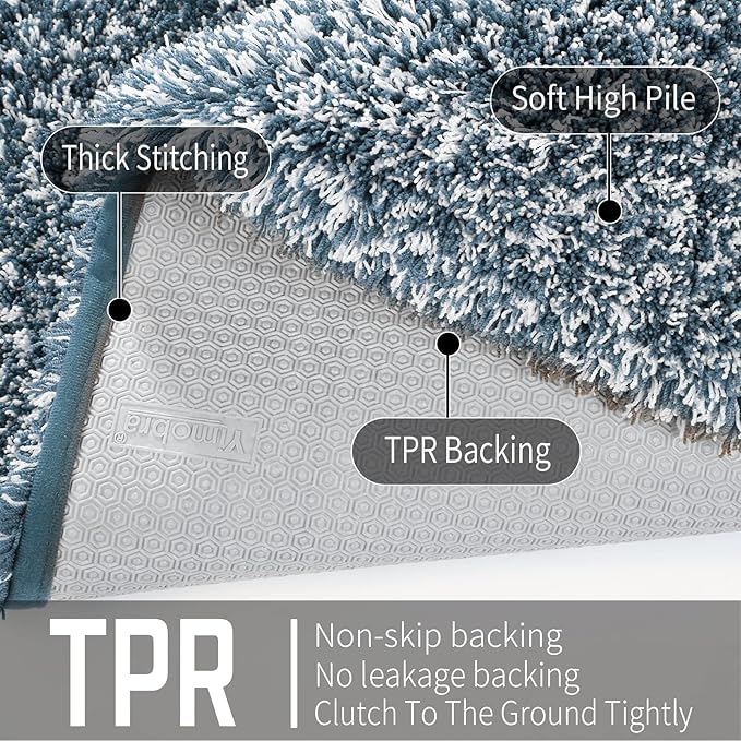 Yimobra Bath Rugs for Bathroom 32x20, Ultra Soft and Water Absorbent Bath Mats, Non Slip Plush Shower Rugs, Microfiber Thick Matts for Bathroom Floor/Tub, Machine Washable, Denim Blue and White
