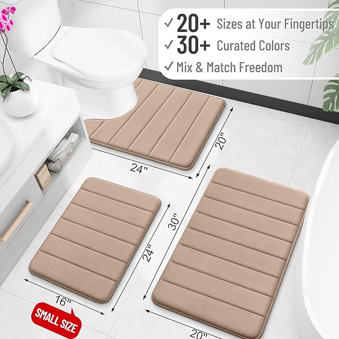 OLANLY Memory Foam Bath Mat 30x20, Super Soft Absorbent Bathroom Rugs, Quick Dry, Machine Washable Shower Floor Rugs, Bathmat Carpet, Bathroom Home Decor Accessories, Tan