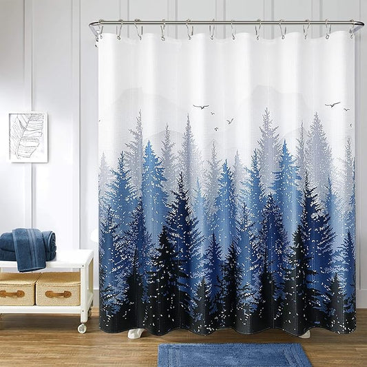 Hokibero Misty Forest Shower Curtain 72x90 Blue Shower Curtain Mountain Forest Nature Theme Extra Long Fabric Curtains for Bathroom Water Repellent Woodland
